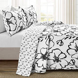Lush Decor Scandinavian Floral Quilt Queen Size Reversible 3 Piece Set Full/Queen Black & White - Floral Bedding Set Queen Quilt - White Bedding Lush Decor