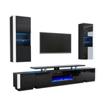 AMERLIFE Wall Unit Entertainment Center with Fireplace and Bookshelves, Includes 70" 2-Tier Fireplace TV Stand, 2 x Wall Cabinets & 2 x End Tables, Modern LED Lights TV Console for Living Room, Black AMERLIFE