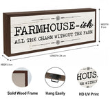 Country Style Wood Decor, Farmhouse-ish Sign, Framed Wooden Wall Plaque, Rustic Home Decor for Living Room Kitchen, All the Charm without the Farm Sign 9.5x3.1x1 inches BQL