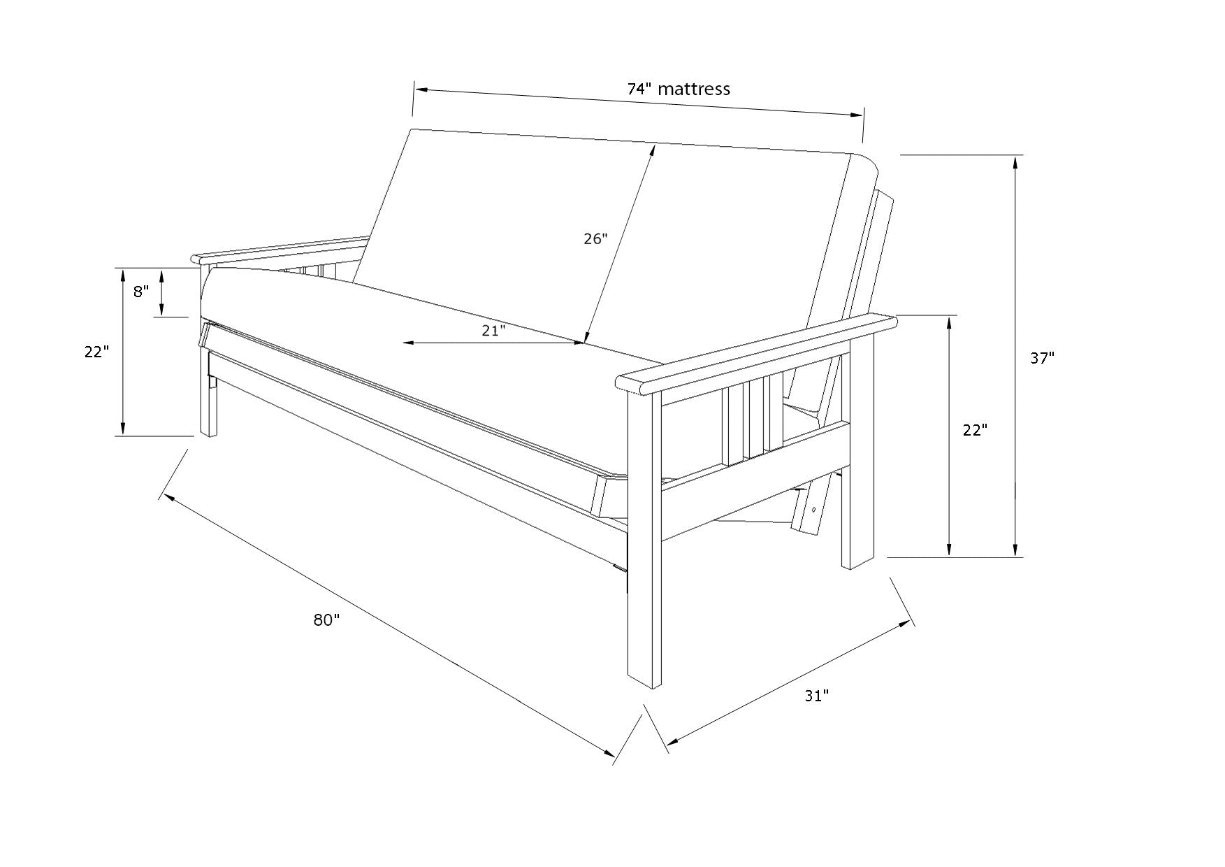 Jerry Sales Full Size Eldorado Brown Finish Futon Frame only Hardwood Sofa to Bed Choice to add Drawers (Frame only) - WoodArtSupply