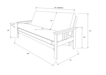 Jerry Sales Full Size Eldorado Brown Finish Futon Frame only Hardwood Sofa to Bed Choice to add Drawers (Frame only) - WoodArtSupply