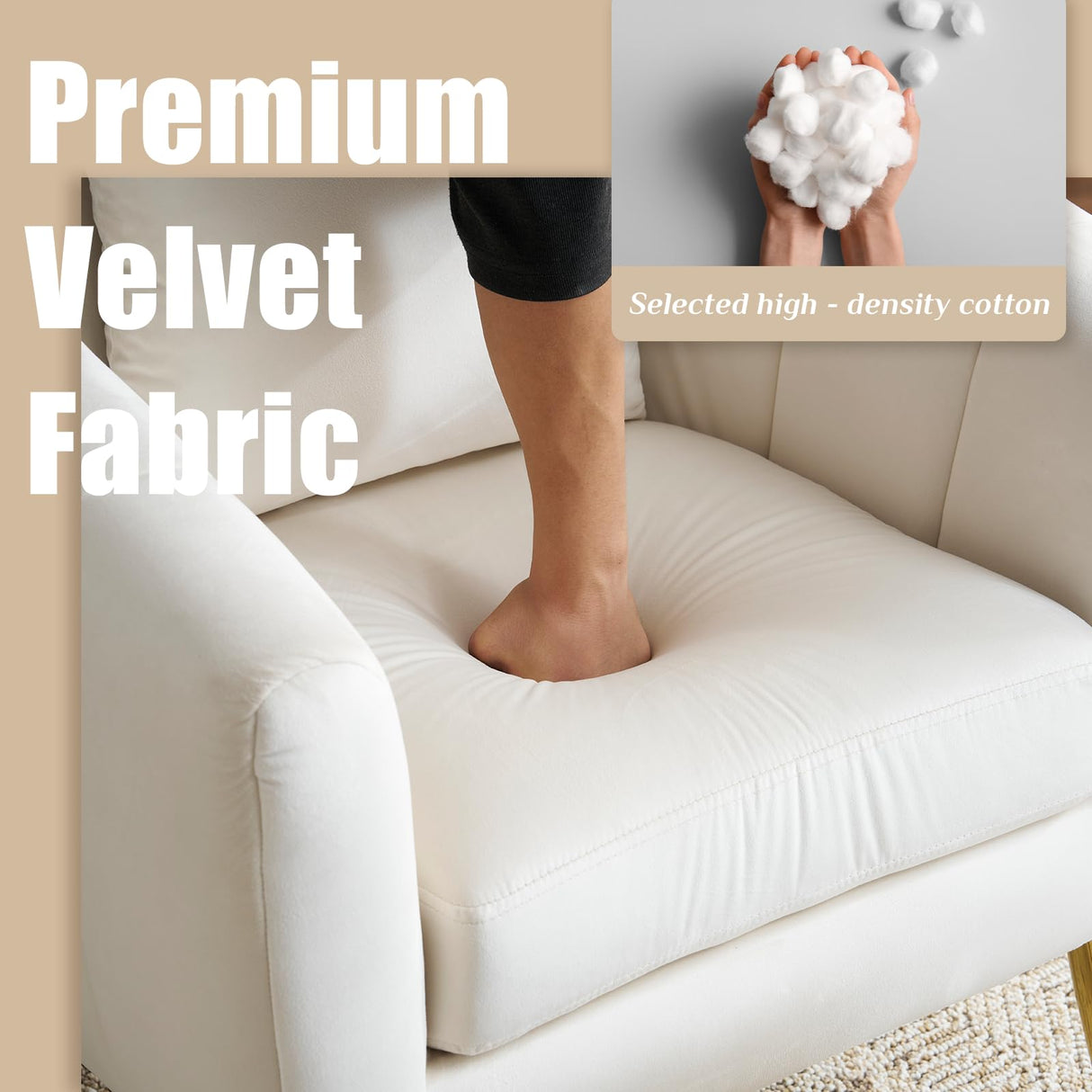 GODECOR Velvet Accent Chair Set,Modern Barrel Chair with Ottoman,Club Chair Reading Armchair with Lumbar Pillow for Living Room/Bedroom/Study Room/Home Office,White GODECOR