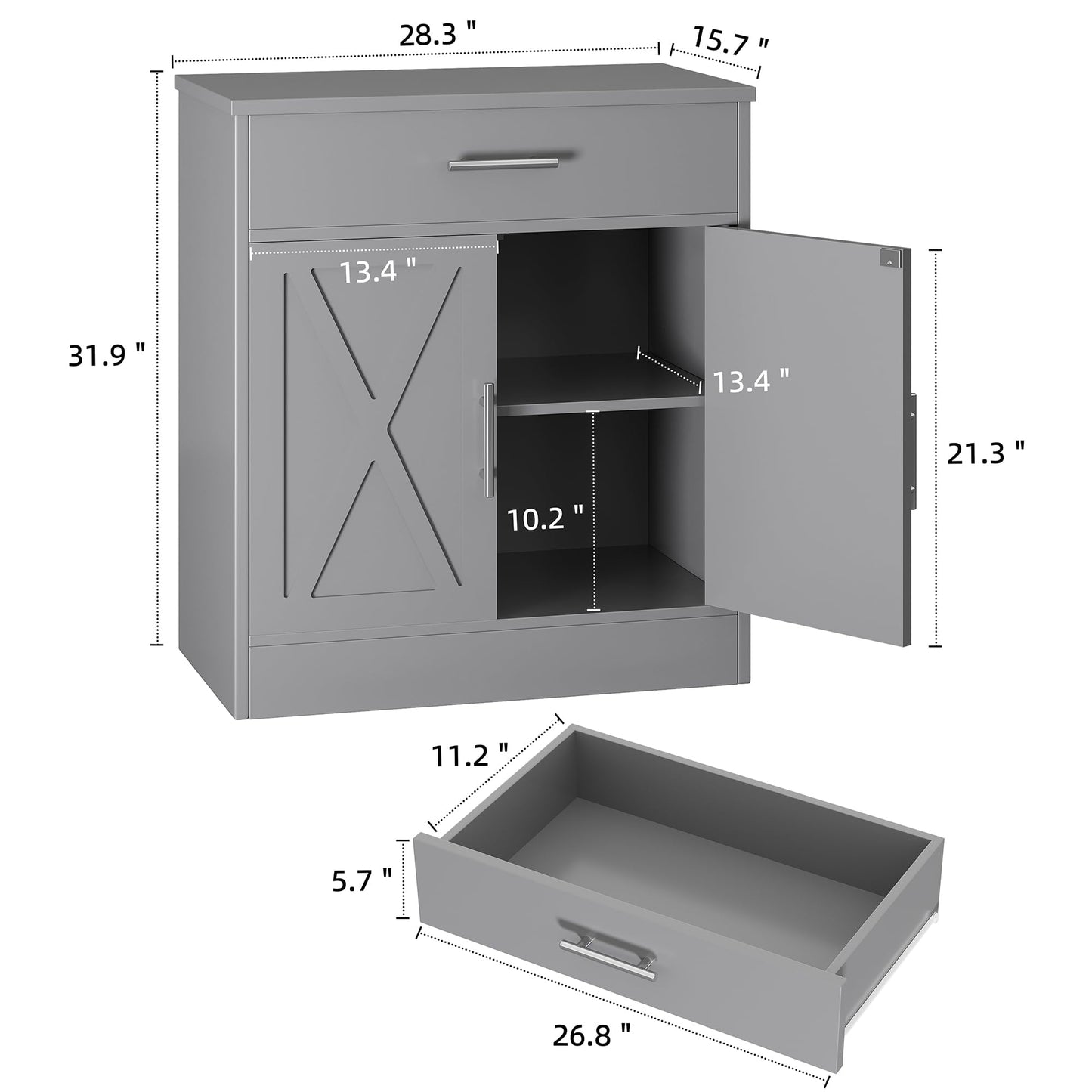 Shintenchi Modern Farmhouse Sideboard Buffet Cabinet with Storage with 2 Doors, Barn Doors Buffet Cabinet with Storage, Wood Coffee Bar Cabinet with Adjustable Shelf for Kitchen, Living Room, - WoodArtSupply