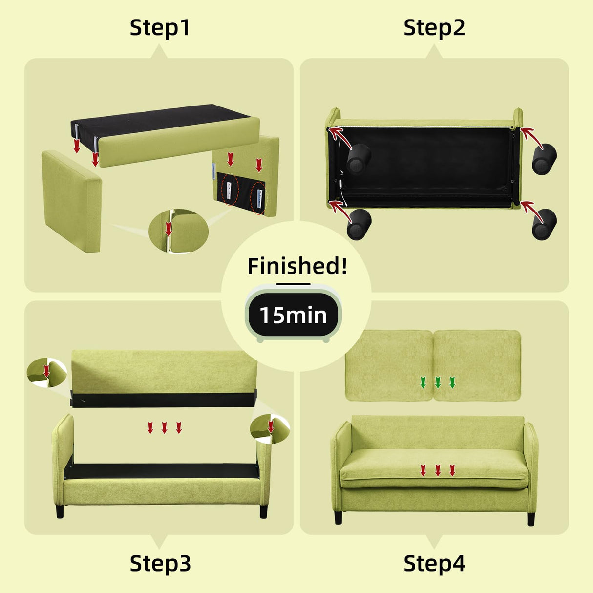 Zoxeions 51" Small Loveseat Sofa, Comfy Teddy Fabric with LED Mood Lighting Perfect for Bedroom, Living Room & Small Spaces, Tool-Free Assembly, Solid Wood Mini Couch for Apartment, Dorm Zoxeions