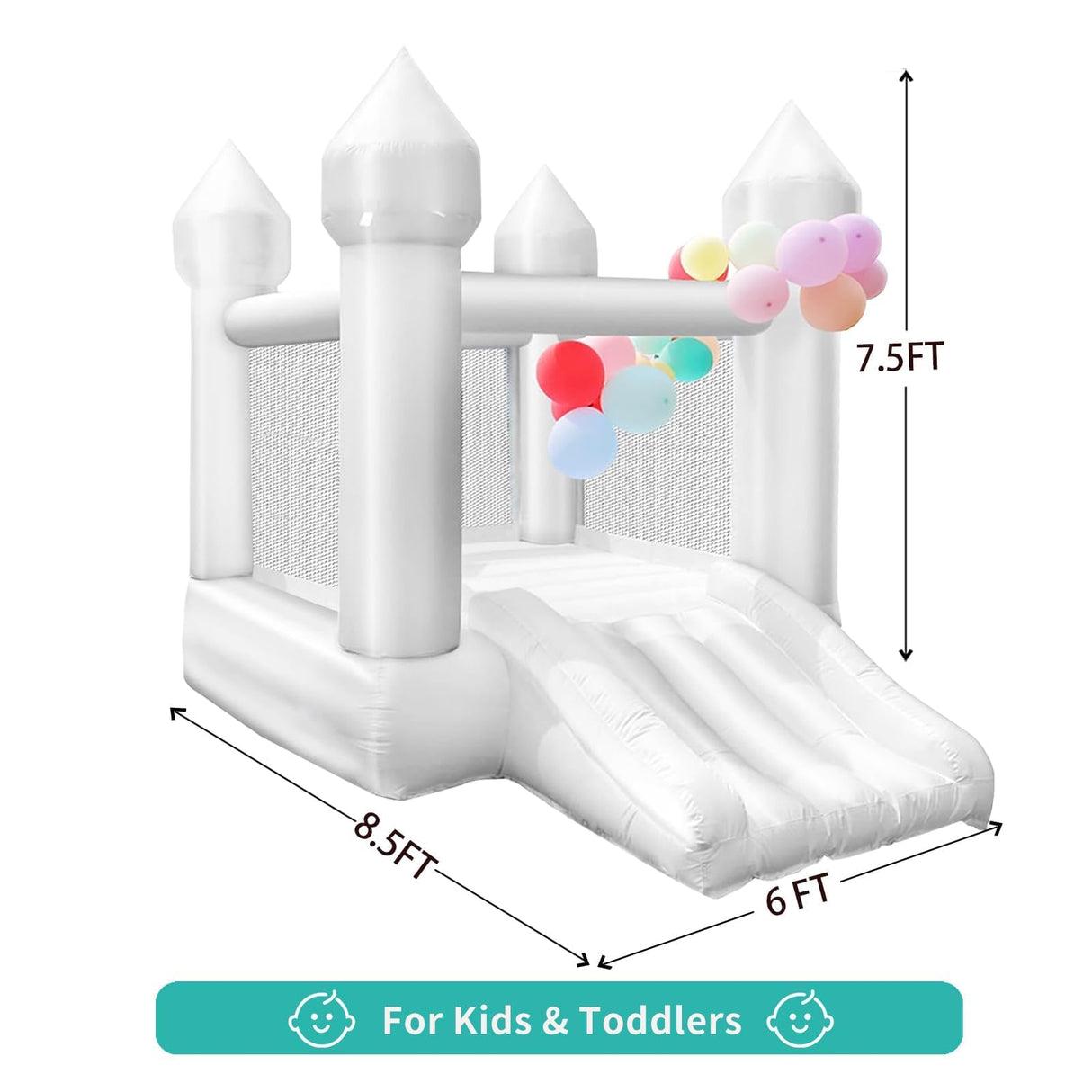 iLink-outer White Bounce House Without Blower Indoor Outdoor Bouncy Castle for Kids 2-8 Oxford Toddler Bounce House with Slide Balloon & Blower,103 x 71 x 90 inch,Kid Birthday Party Gifts （NO Blower） iLink-outer
