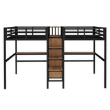 LUMISOL Loft Bed Twin Size with Desk, Metal Double Loft Bed Frame with Charging Station, Wardrobe & Storage Shelves, Noise Reduced, Black+Natural Wood LUMISOL