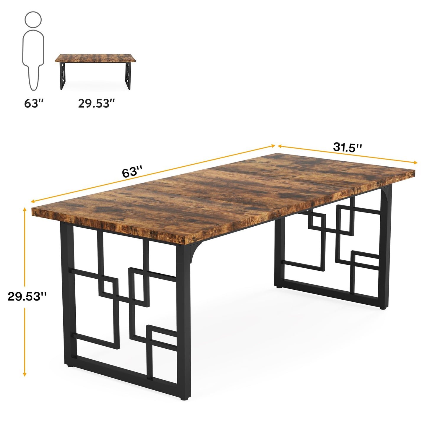Tribesigns 63" Dining Table for 4-6 People, Rectangular Dining Room Tables, Rustic Brown Wooden Kitchen Table with Black Metal Frame, Industrial Dinner Table for Kitchen, Dining Room, Living Room
