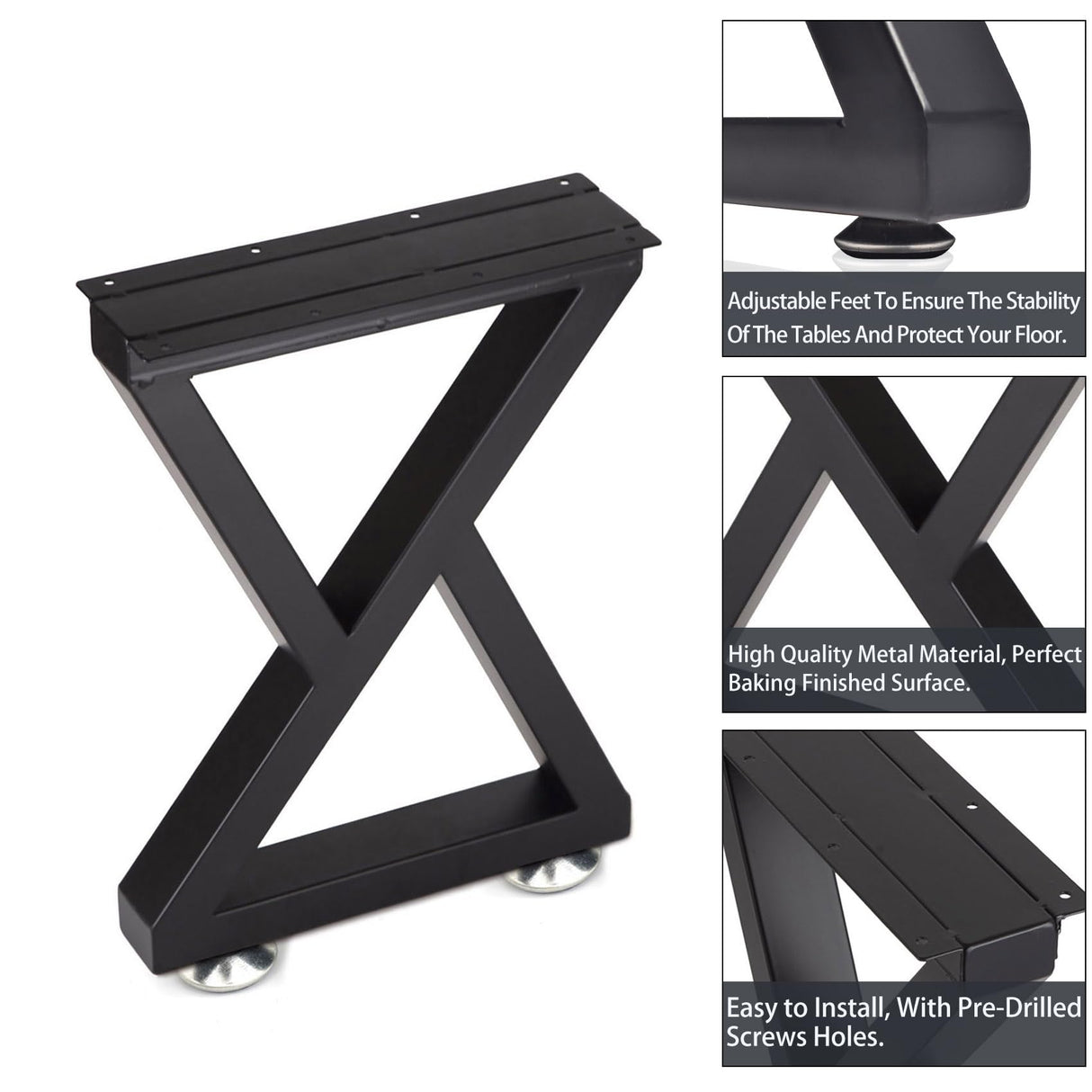 Taelakeni 16 Inch Metal Bench Coffee Table Legs, Set of 2, Black Taelakeni