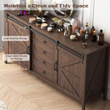 GlouMod Farmhouse Dresser for Bedroom, 60" Long Dresser with 4 Drawers & Sliding Barn Door, Wide Wood Dresser, Tall TV Stand for Living Room, Buffet Cabinet with Storage Chest, Brown GlouMod