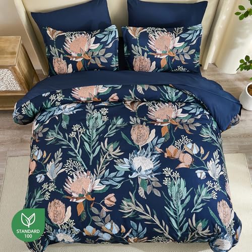 Luxudecor King Comforter Set 7 Pieces Bedding Sets, Navy Blue Floral Comforter and Sheet Set, Soft Microfiber Bed in a Bag for All Seasons (Navy Blue,104"x90") Luxudecor