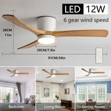 IBalody 36in Quiet Ceiling Fan with Light Remote ETL Listed White Ceiling Fan Light 6 Gear Wind Speed, Solid Wood Blades Modern Indoor Ceiling Fan for Bedroom Living Room Dining Room IBalody