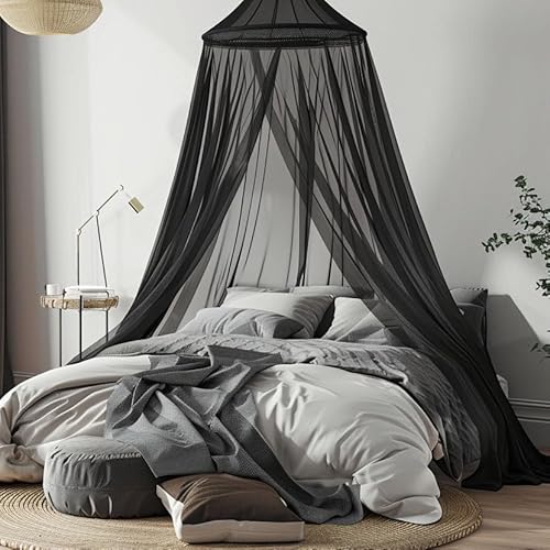 Mosquito Net Bed Canopy for Girls,King Canopy Bed Curtains Full Queen Size from Ceiling,Dome Mosquito Netting Bed Tent Twin Girls Princess Canopy Bed Black Decor for Baby Crib,Kid Bed and Adult Beds