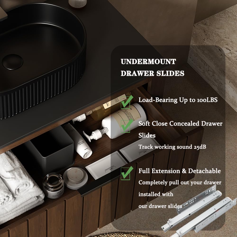 36 Inch Bathroom Vanity with Sink, Dark Walnut Vanity Bathroom Sink and Cabinet Combo, Bathroom Vanities w/Drawer and Metal Supporting Structure & Freestanding Striped Design - Miami, Dark Walnut RAINLUX