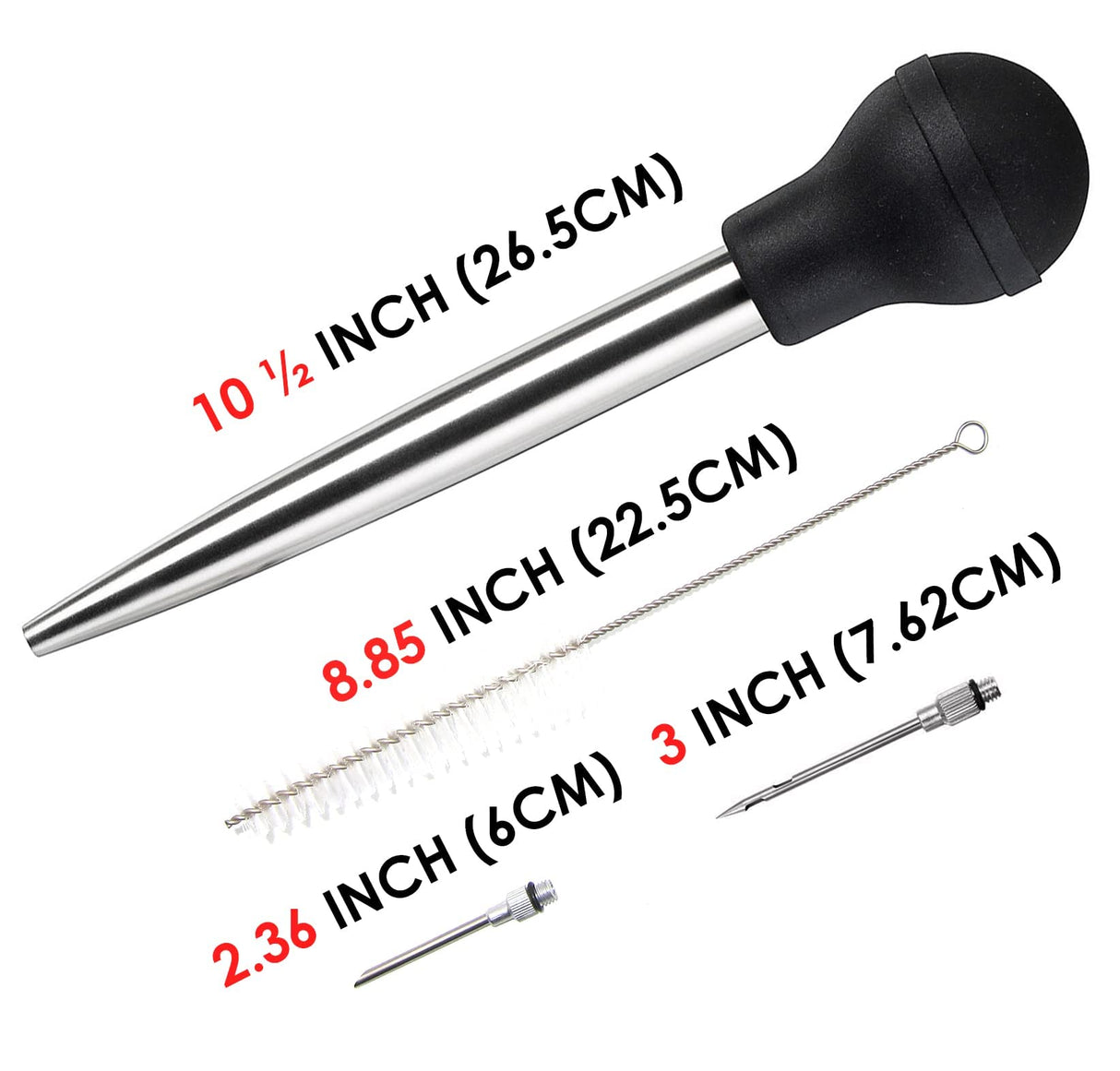 KAYCROWN Stainless Steel Turkey Baster Commercial Grade Quality Rubber Bulb Including 2 Marinade Injector Needles and Brush for Easy Clean Up KAYCROWN