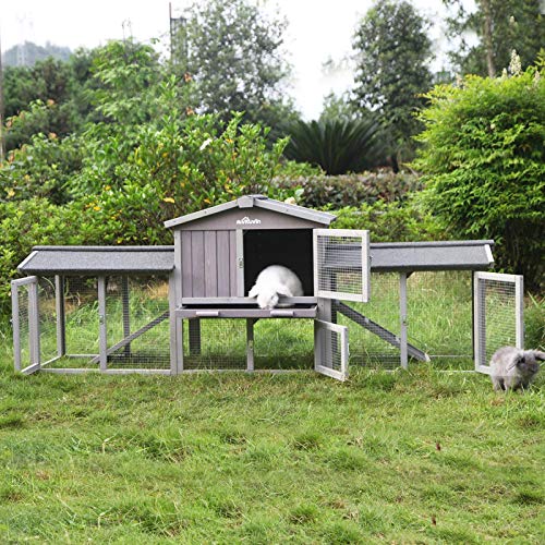 Rabbit Hutch Indoor Outdoor Bunny Cage with Large Run,Chicken Coop Wooden Small Animal House Upgrade with Bottom PVC Layer,Waterproof Roof - WoodArtSupply