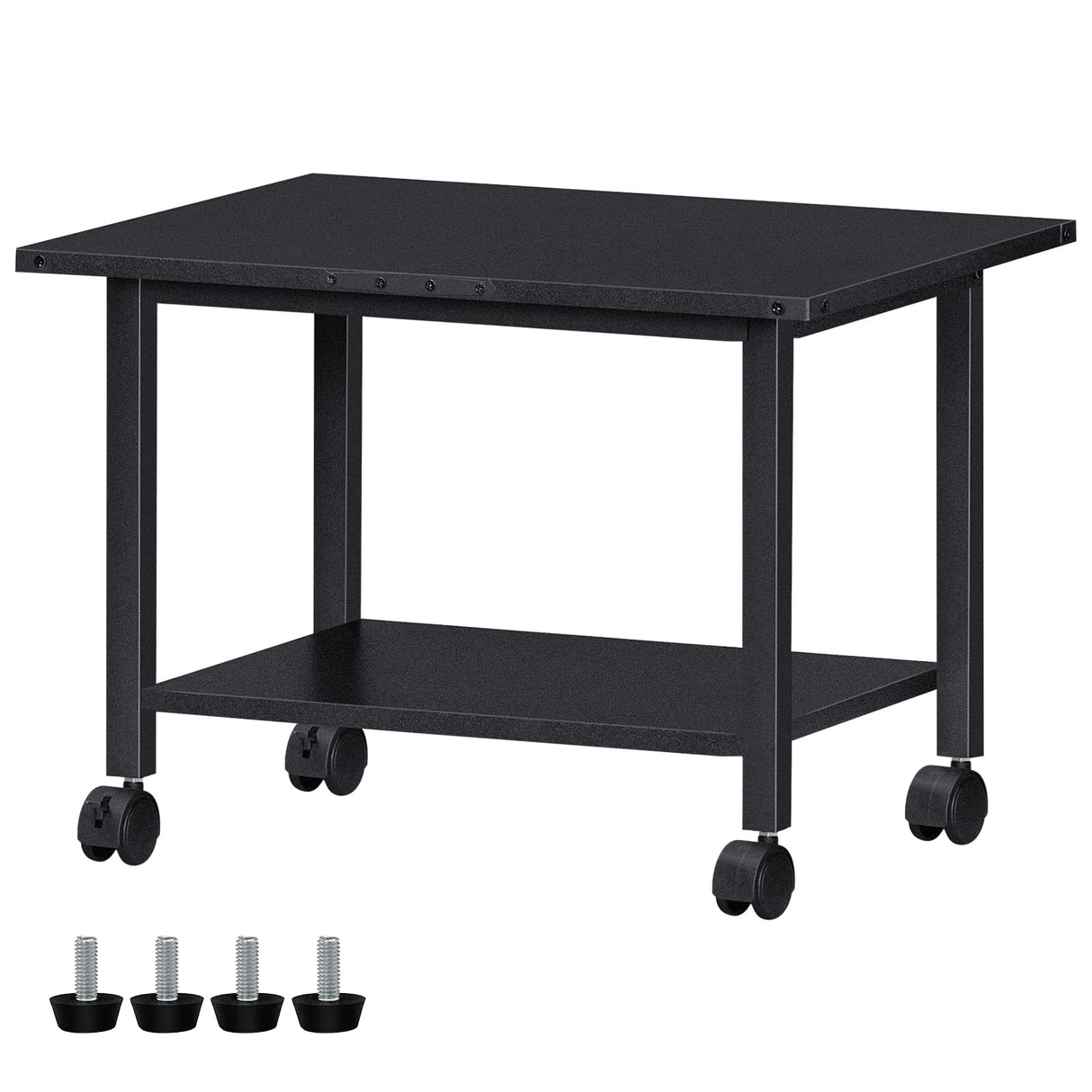 Lerliuo Under Desk Printer Stand, 2-Tier Industrial Mobile Printer Table with Storage Shelf and Steel Frame, Rolling Printer Cart Holder with Lockable Wheels for Home, Office (Black) Lerliuo