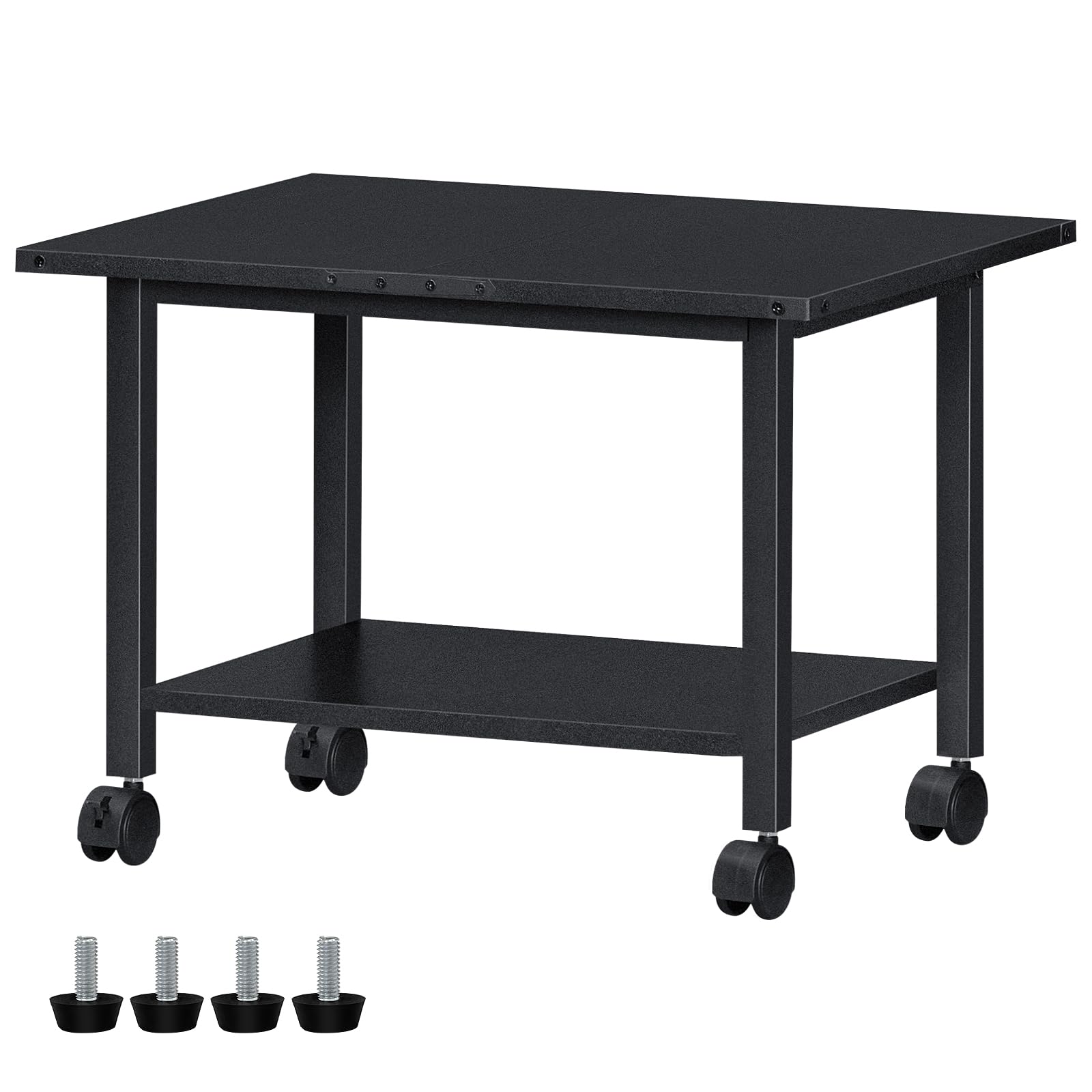 Lerliuo Under Desk Printer Stand, 2-Tier Industrial Mobile Printer Table with Storage Shelf and Steel Frame, Rolling Printer Cart Holder with Lockable Wheels for Home, Office (Black) - WoodArtSupply