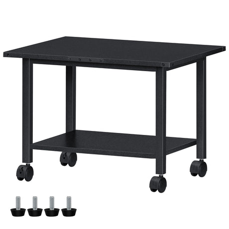 Lerliuo Under Desk Printer Stand, 2-Tier Industrial Mobile Printer Table with Storage Shelf and Steel Frame, Rolling Printer Cart Holder with Lockable Wheels for Home, Office (Black) Lerliuo