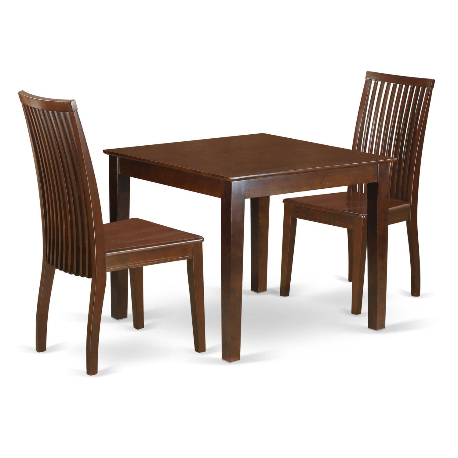 East West Furniture Oxford 3 Piece Modern Set Contains a Square Wooden Table and 2 Dining Room Chairs, 36x36 Inch, Mahogany - WoodArtSupply