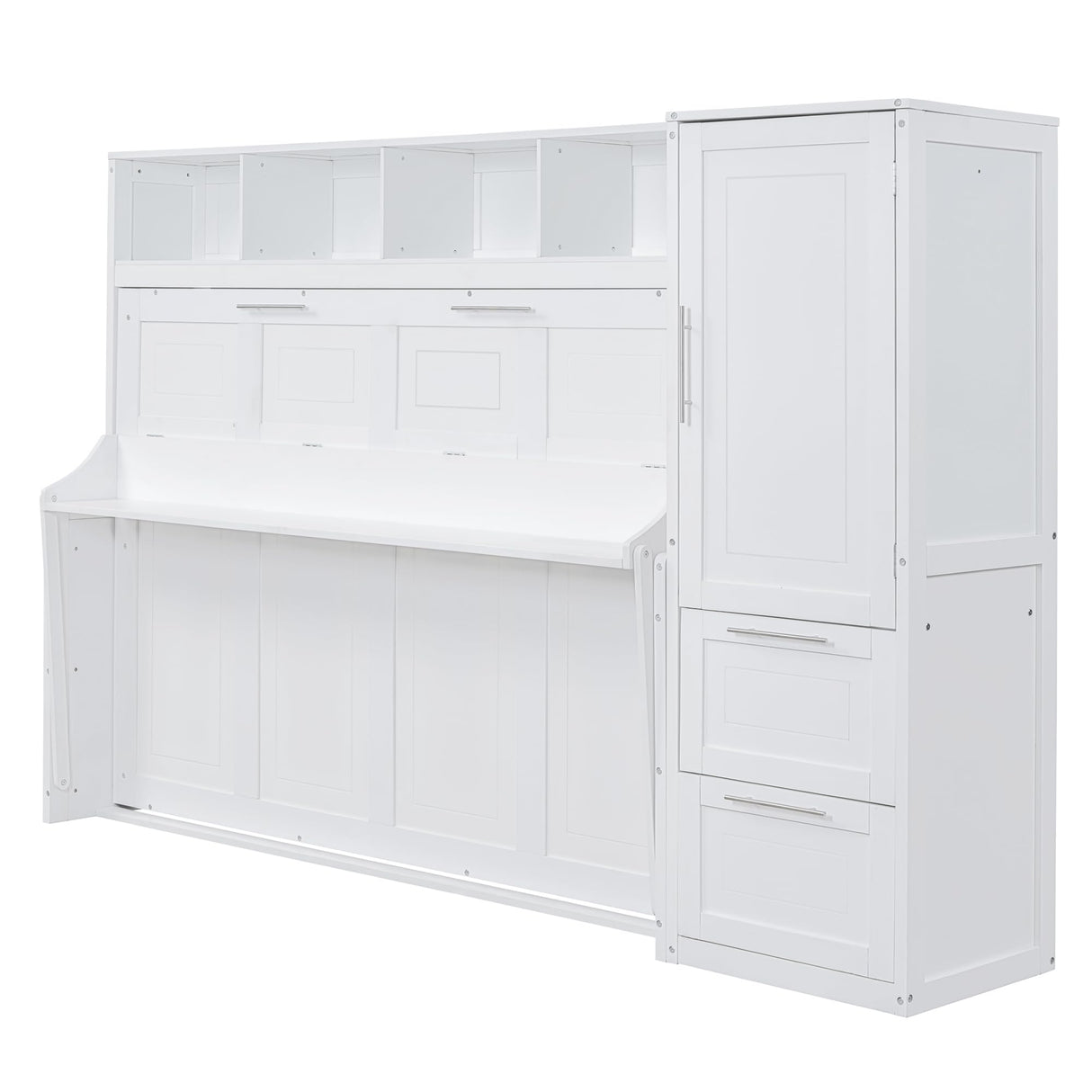Ball & Cast Queen Size Murphy Bed Wall Chest with Closet and Storage Drawers,Wood Hideaway Platform Bedframe can be Folded,Easy Assembly,for Kids Bedroom,Student Dorms,White Ball & Cast
