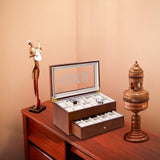 Bey-Berk Bosh Personalized Cherry Custom Wood Watch Box – 20-Slot Organizer with Glass Top, Drawer & Lining Bey-Berk