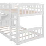 Bunk Beds with Slide Twin Over Twin Low Bunk Bed Frame with Storage Drawers Stairway Wood Bunk Bed for Kids Boys Girls, White Bellemave