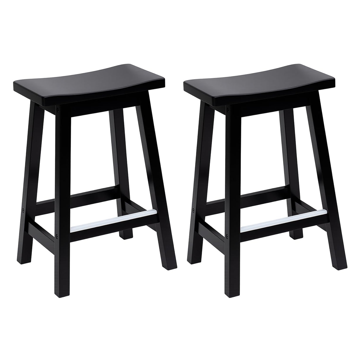 PayLessHere Bar Stools Set of 2, Wooden Saddle Stools 24 Inch Heigh, Bar Chairs Seat with Footrests and Industrial, Kitchen Counter Stools for Restaurant, Bistro Bar and Home Dining PayLessHere