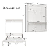 Queen Size Murphy Bed with Desk, White Hidden Murphy Beds Cabinet Queen Wood Wall Bed for Adults Teens Guestroom, Studying Room, No Box Spring Needed, White Merax