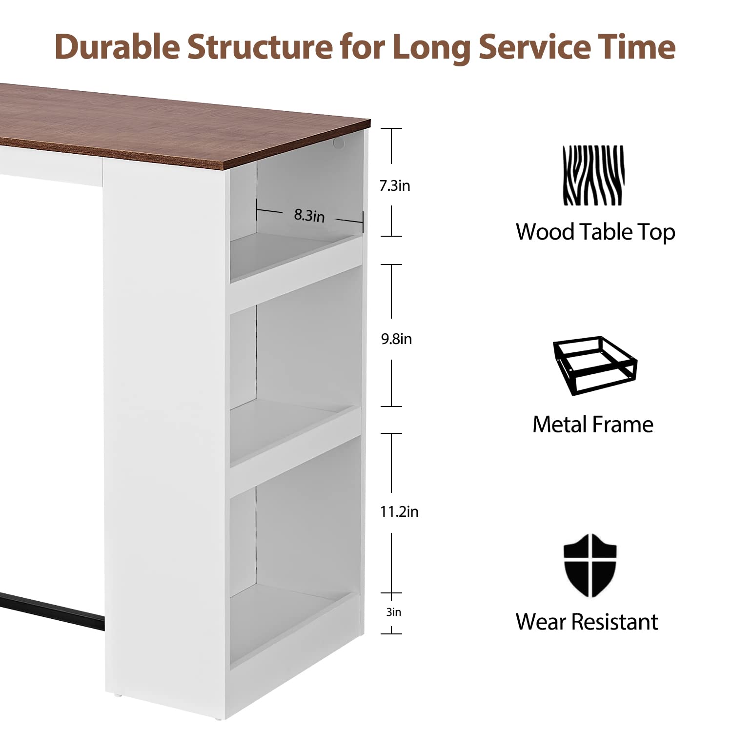 Panana Rustic 3-Piece Counter Height Dining Table Set with Stools and Storage Shelves - WoodArtSupply