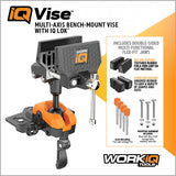 IQ Vise | 360° Articulating Bench Vise Made From Steel & Cast Aluminum w/ 8-Position Locking Ball & Socket | Woodworking Vise Handles Up To 130ft-lbs of Torque | Pipe Vise With Double Sided Jaws WORK IQ TOOLS