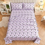 Softan Floral Twin Size Sheet Set, Purple Paisley Flower Printed Sheets for Kids Girls, Brushed Microfiber Fitted Sheet with 15" Deep Pocket & Non-Slip Straps, Butterfly Patterned Sheets Softan