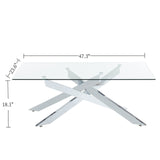 Rectangle Modern Coffee Table, Tempered Glass Top and Metal Tubular Leg, 47.3”Lx23.6”Wx18.1”H, Silver Edwin's Choice