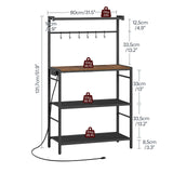 MAHANCRIS Bakers Rack with Storage, Microwave Stand with Power Outlet, Kitchen Storage Shelf with 6 Hooks, Coffee Bar Station 4 Tier, for Kitchen, Dining Room, Rustic Brown and Black BRHR351E01 MAHANCRIS