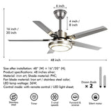 Fandian 48" Modern Ceiling Fans with Lights Remote Control Reversible Fan, Stainless Steel Blades, 3 speeds and 3 Color Changes Lighting Fixture with LED Board for Bedroom Living Room Fandian