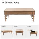 HULALA HOME Coffee Table Lift Top with Storage, Gourd-Shaped Legs, Wood Convertible Table for Living Room, Natural HULALA HOME