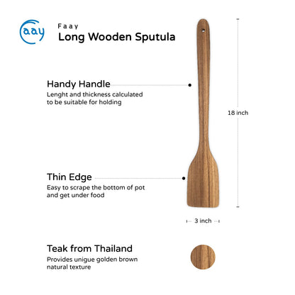 FAAY 18" Teak Long Wooden Spatula, Heavy Duty Stir Paddle for Cooking in Big Pot, Canning, Handcrafted from High Moist Resistance Teak, Wooden Spoon Flat for Brewing, Grill, Mixing, Stirring, Decor