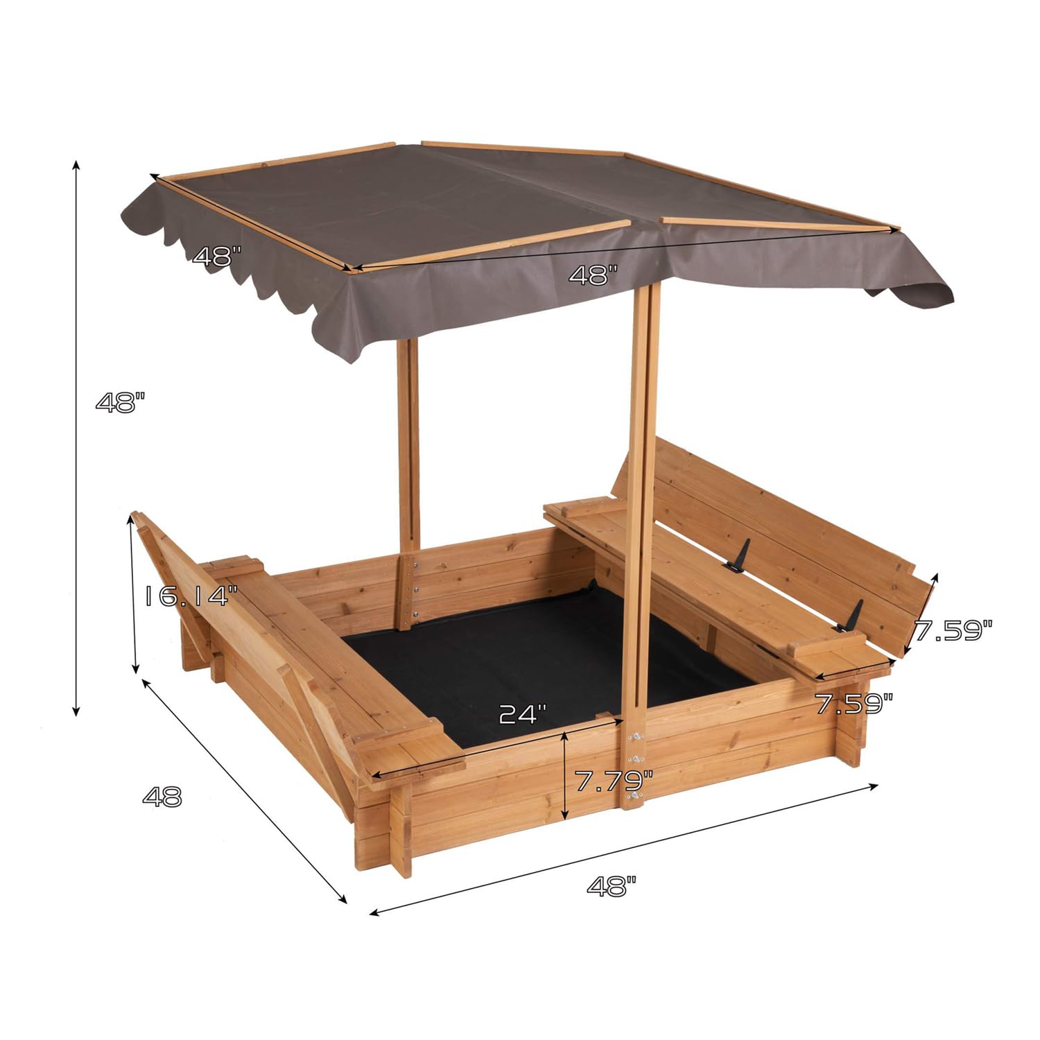 AIUEKES Kids Wooden Sandbox with Adjustable Canopy, Sand Box with Foldable Bench Seats for Aged 3-8 Years Old, Outdoor Sand Pit for Backyard Garden. - WoodArtSupply