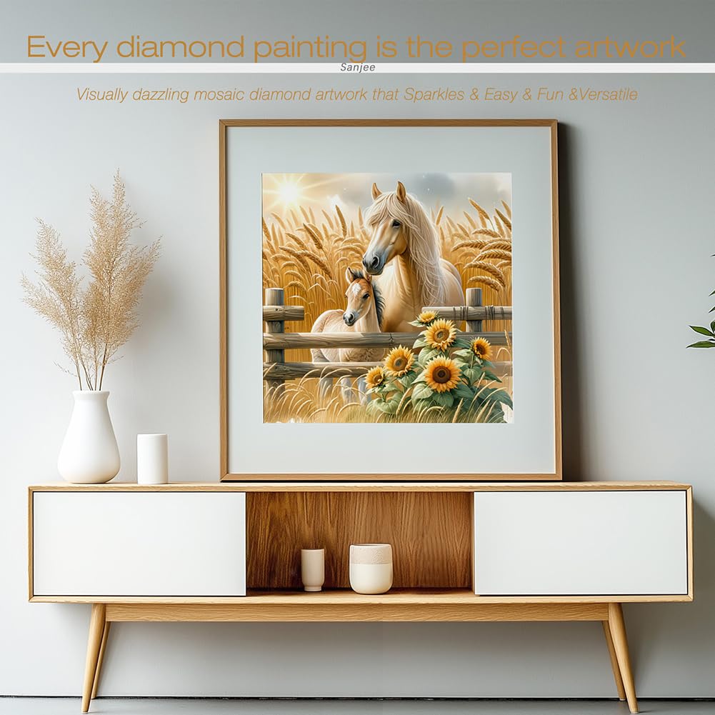 Sanjee Diamond Art Kits for Adults, Horses Diamond Painting Kits for Beginner, 5D DIY Round Full Drill Gem Art Crafts for Home Wall Decor Gift, 12x12inch Sanjee