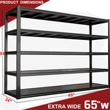 PMKES 65" W Garage Shelving Heavy Duty, Adjustable 5 Tier Metal Shelves, Commercial Metal Shelf Rack, Industrial Shelving PMKES