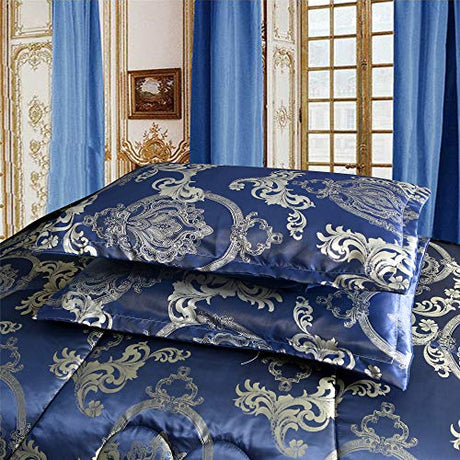 Raytrue-X King Comforter Set Silk Blanket All Season Bed Comforter King Set Royal Blue Jacquard Quilt Soft Microfiber Bedding Sets Matching 2 Pillow Shams(King, 104x90 inches) Raytrue-X