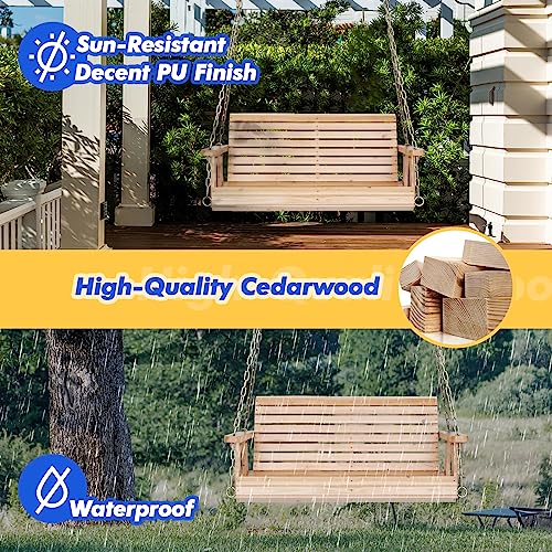 VINGLI Upgraded Patio Wooden Porch Swing for Courtyard & Garden, Heavy Duty 880 LBS Swing Chair Bench with Hanging Chains for Outdoors (4 FT, Natural) VINGLI