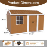 12x8 FT Heavy-Duty Metal Storage Shed, Large Outdoor Garden Shed with Windows & Lockable Sliding Door, Galvanized Steel Weatherproof Tool Shed for Backyard, Lawn Equipment, Bike Storage (Brown) ZHZXWKK
