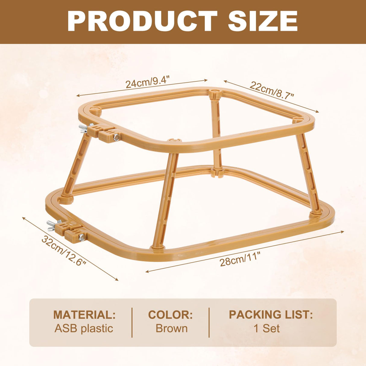 PATIKIL 9.4" x 8.7" Square Embroidery Hoop Stand, Adjustable ABS Plastic Cross Stitch Stand Hands-Free 2-Tier Embroidery Hoop Holder Punch Needle Frame for Sewing Arts Needlework, Khaki PATIKIL
