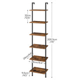 HOOBRO DIY Ladder Shelf, 6-Tier Wooden Wall Mounted Bookshelf, Narrow Bookcase, Display Shelf, Storage Rack, Plant Stand, for Living Room, Bedroom, Study, Balcony, Rustic Brown and Black BF651CJ01 HOOBRO