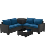 opemtdo Premium Outdoor Patio Furniture Set with Storage, L Shaped Outdoor Couch with Thick Cushions, 4 Seat Balcony Furniture Set with Tea Table opemtdo