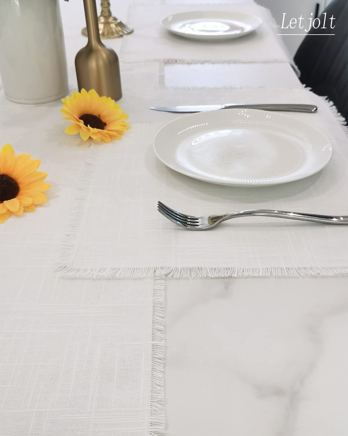 Letjolt White Placemats Farmhouse Cotton Linen Place Mats Set of 4 Home Kitchen Dining Table Decor Letjolt