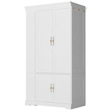 LIKIMIO Armoire Wardrobe Closet with Mirror, 70” Wooden Wardrobe Cabinet with 4 Doors, 2 Open Storage Shelves, Freestanding Bedroom Armoire with 3 Hooks & Hanging Rod for Home Room, White LIKIMIO