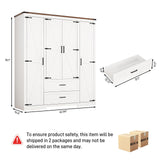 Hlivelood 4 Doors Wardrobe Armoire Closet with Doors and Drawers, Farmhouse Wooden Armoire Storage Cabinet with Shelves & Hanging Rod for Bedroom, White Hlivelood