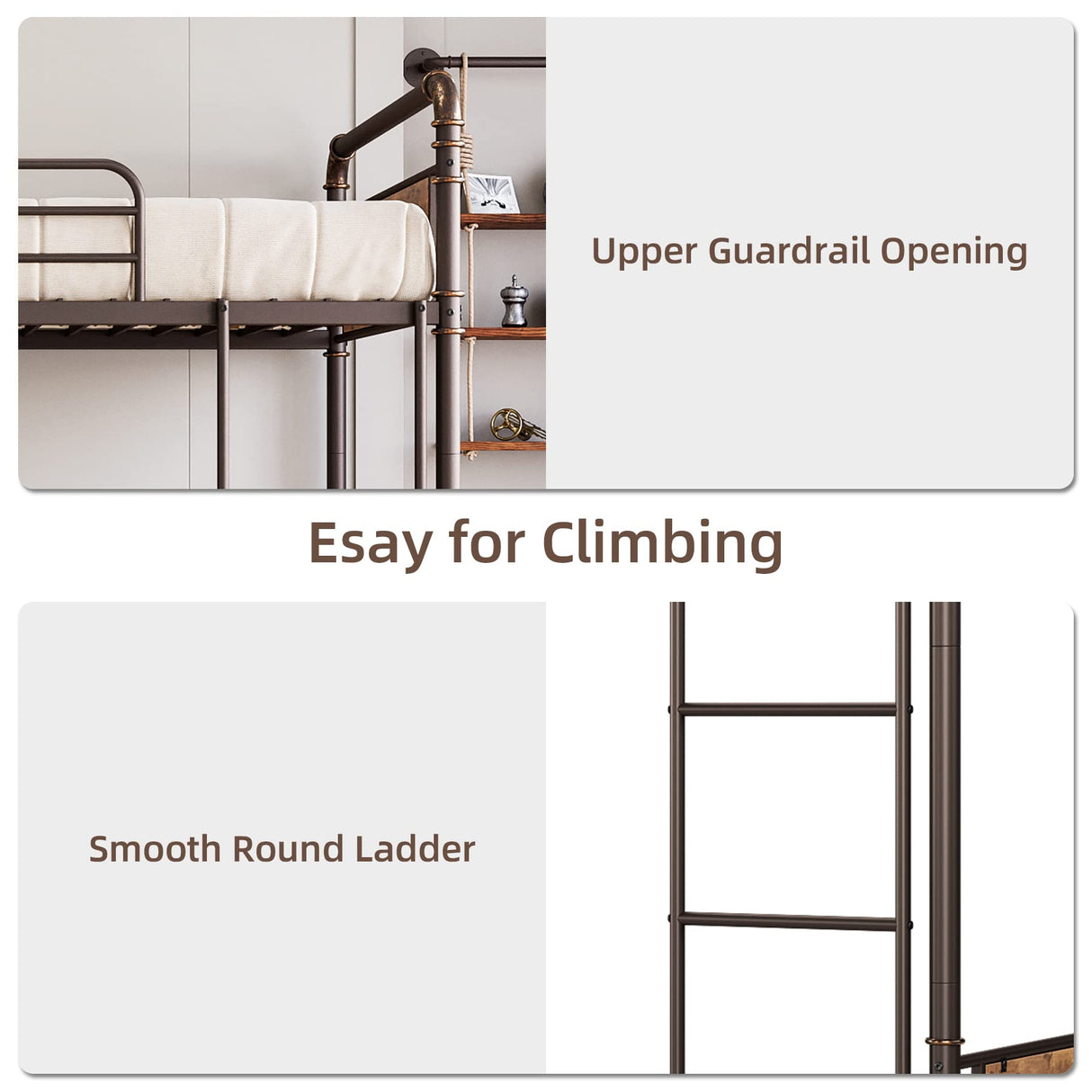 IDEALHOUSE Metal Bunk Bed Twin Over Twin, Twin Bunk Beds, Heavy Duty Twin Size Metal Bunk Bed with High Guardrail & Ladders, Convertible Bunk Beds for Kids Adults, No Box Spring Needed IDEALHOUSE