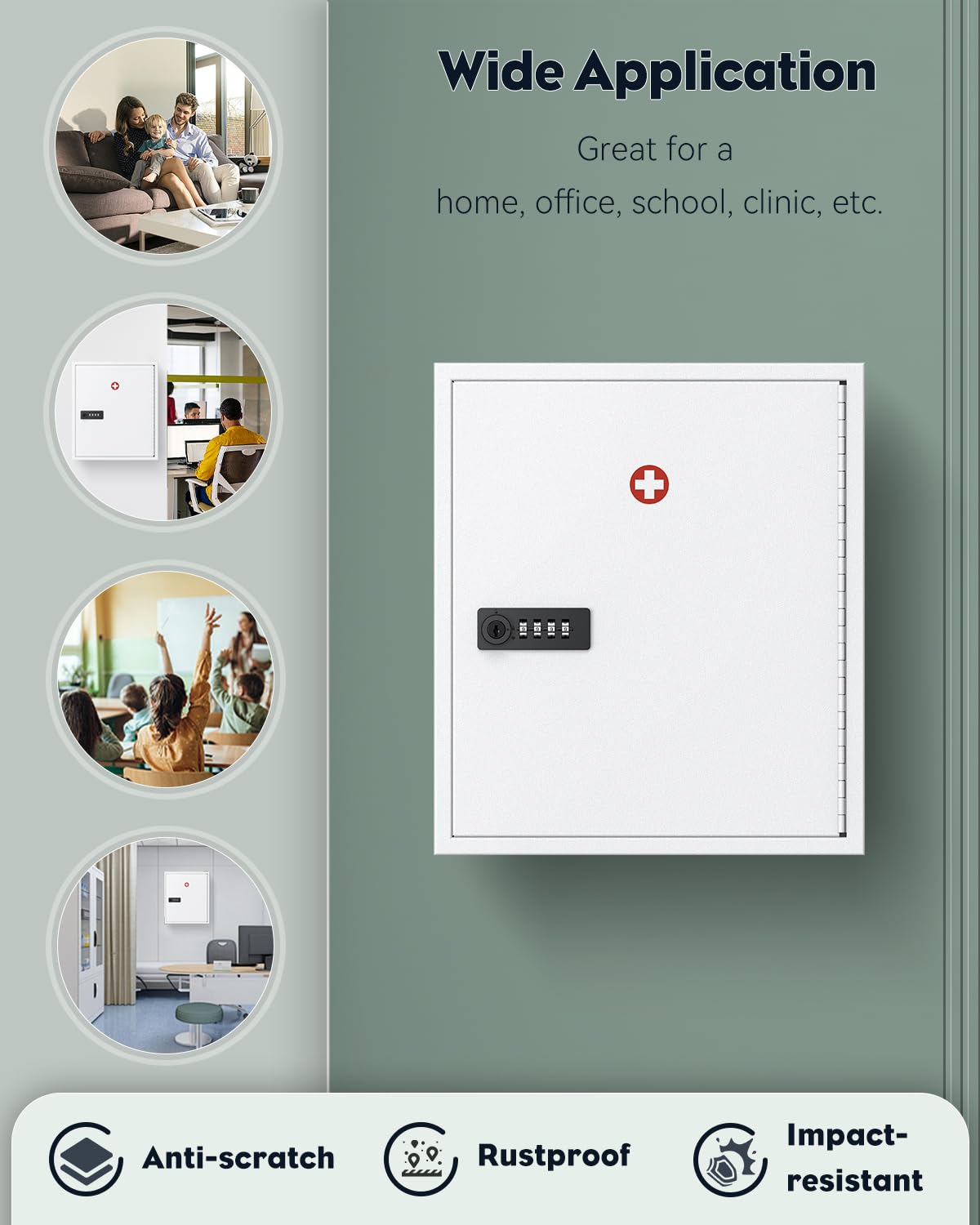 Uniclife Wall Mount Medicine Cabinet with Combination & Key Lock Locking First Aid Cabinet Lockable Medical Cabinet Large Capacity Medicine Organizer Secure Steel Wall Cabinet Metal Storage Box, White Uniclife